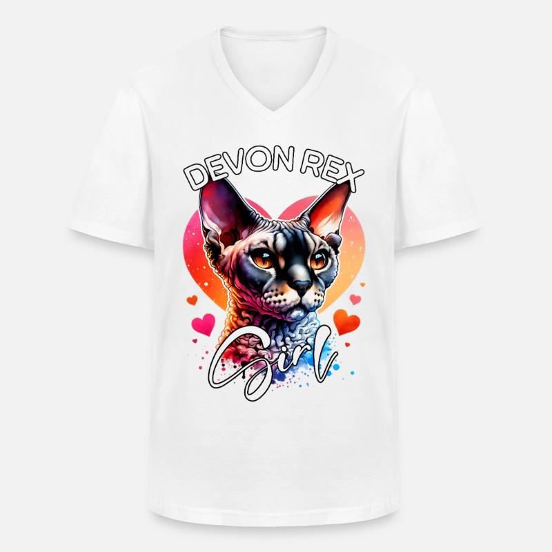 Devon Rex Fille Devon Rex - T-shirt col V Homme - blanc