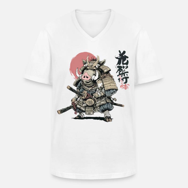 Wildschwein-Samurai-Krieger in Rüstung - Männer-T-Shirt mit V-Ausschnitt - Weiß