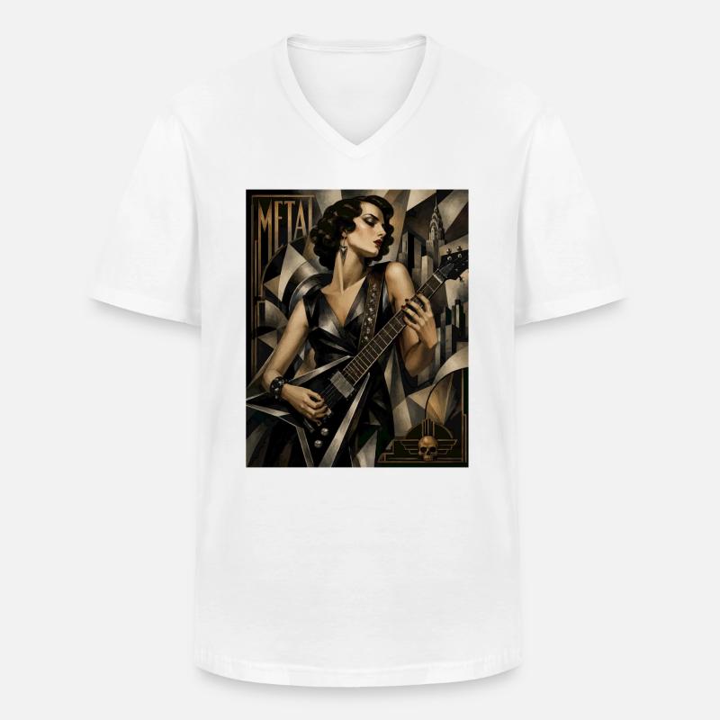 Gothic Gitarrenheldin Deco Stil - Männer-T-Shirt mit V-Ausschnitt - Weiß