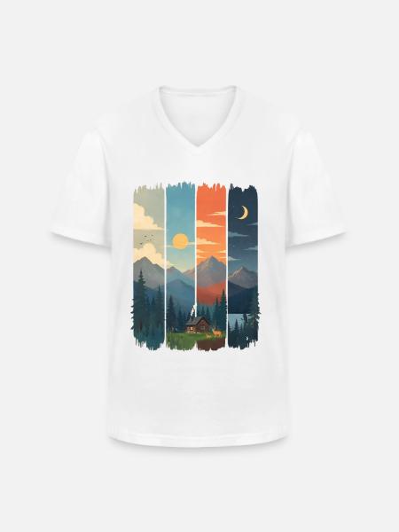 Horizons in four mountain panels - Men's V-Neck T-Shirt - white
