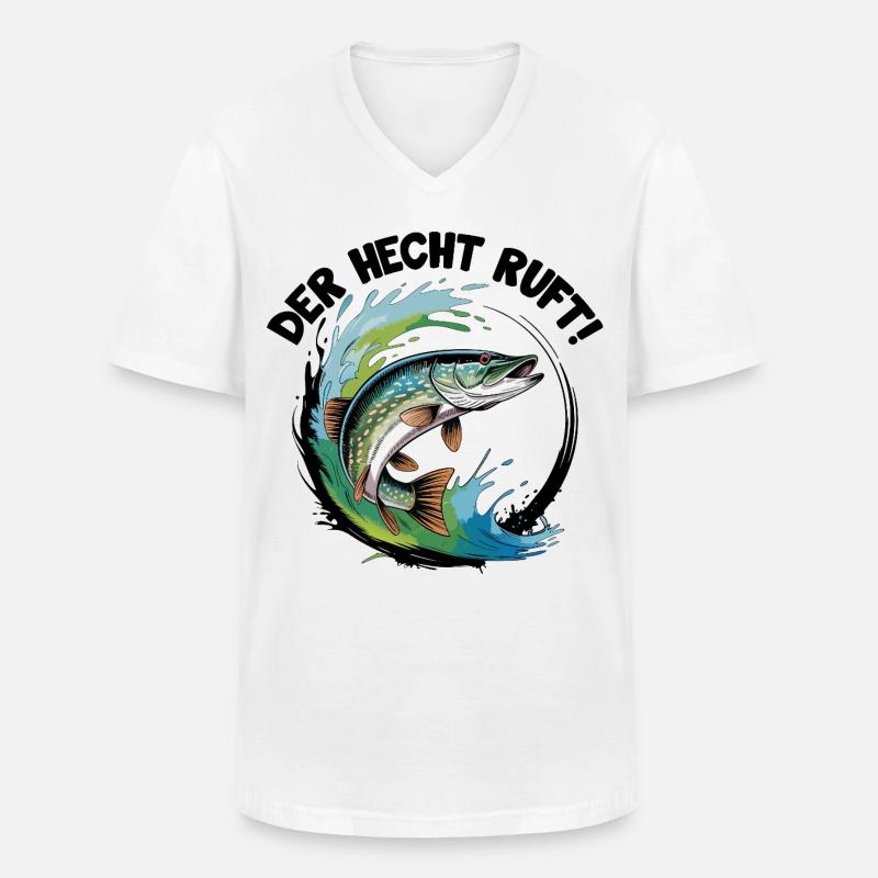 Der Hecht ruft - Männer-T-Shirt mit V-Ausschnitt - Weiß