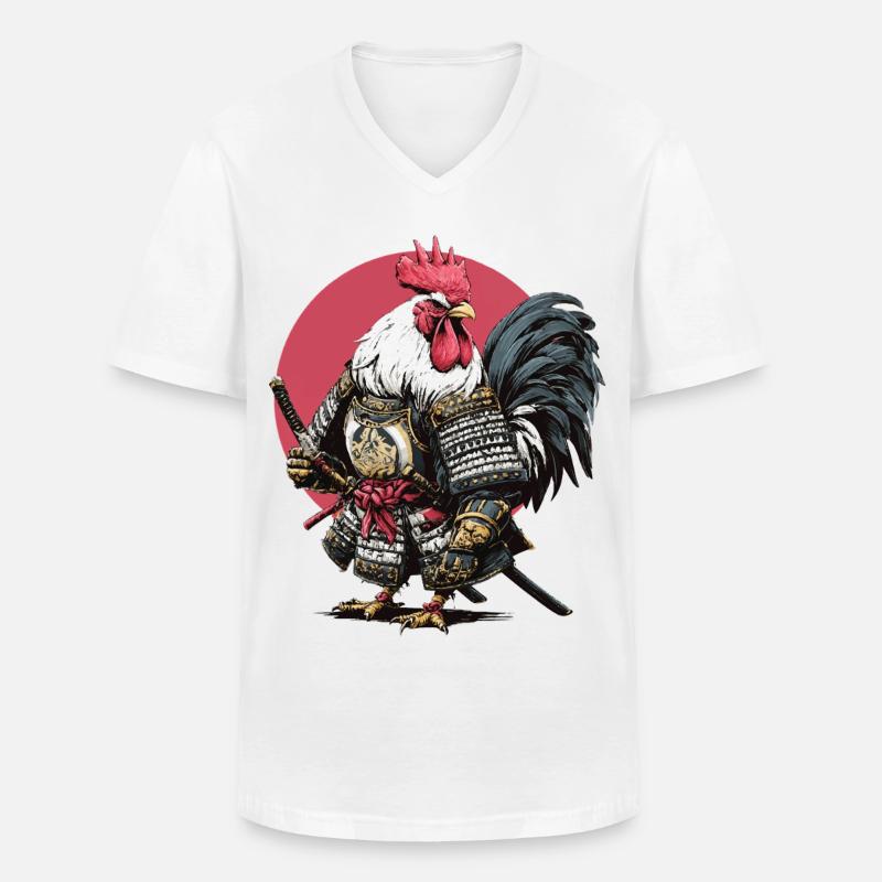 Hahn-Samurai-Rüstung - Männer-T-Shirt mit V-Ausschnitt - Weiß