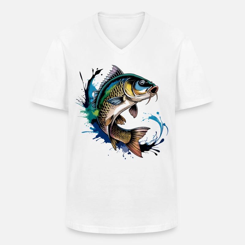 Springender Karpf - Männer-T-Shirt mit V-Ausschnitt - Weiß
