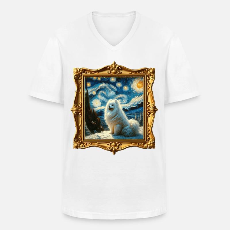 Spitz Zwergspitz Starry Night - Männer-T-Shirt mit V-Ausschnitt - Weiß