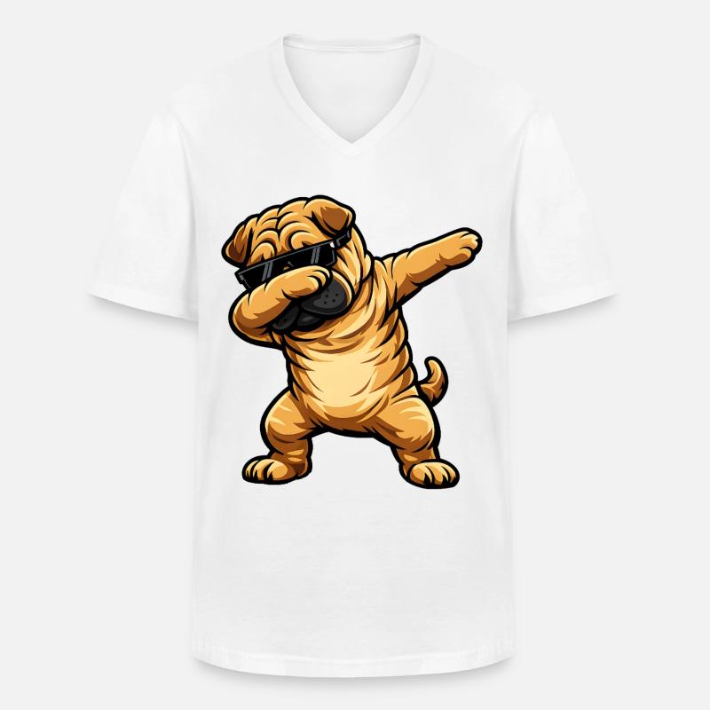 Dabbing Shar Pei - Männer-T-Shirt mit V-Ausschnitt - Weiß