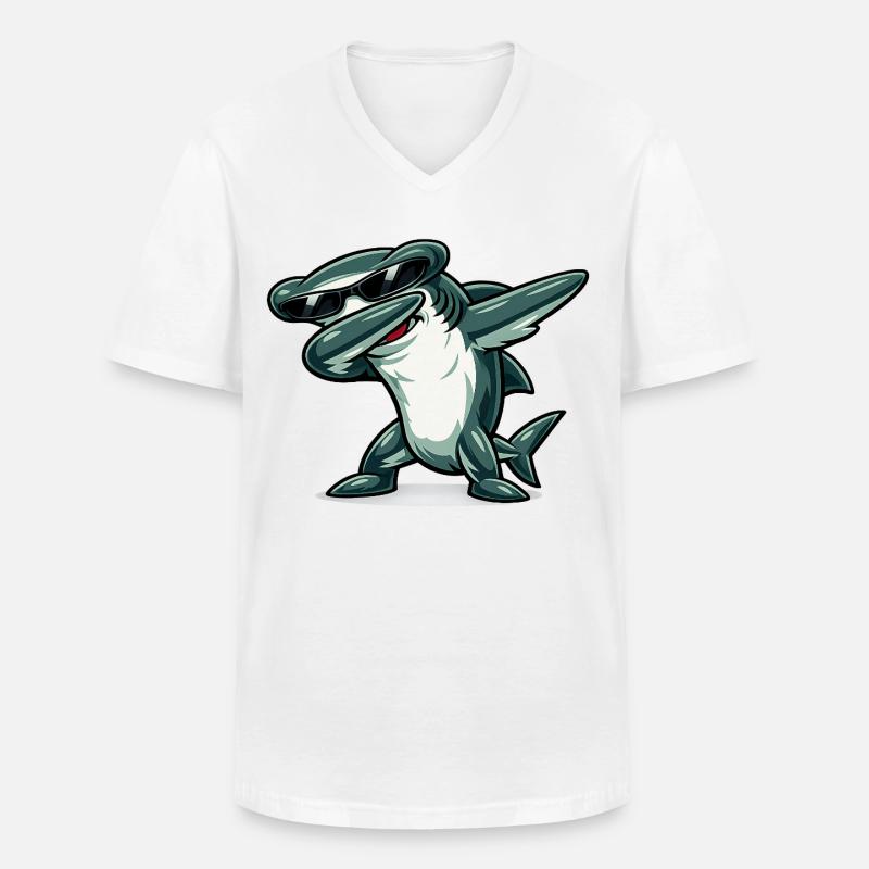 Dabbing Hammerhai - Männer-T-Shirt mit V-Ausschnitt - Weiß