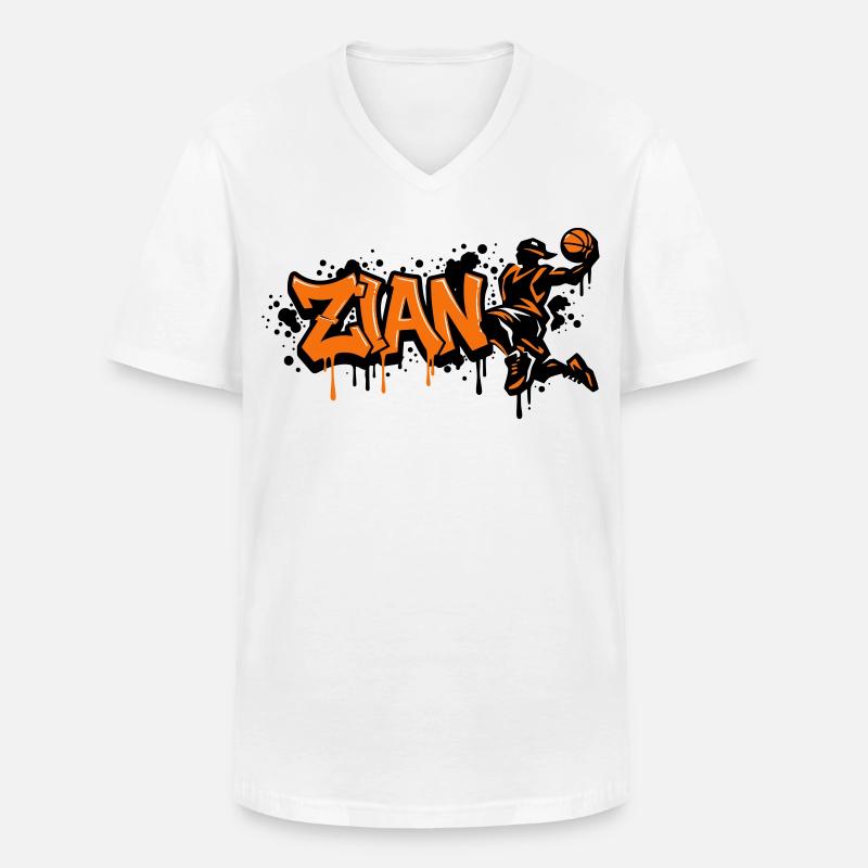 Zian Graffiti Dunk Orange - Männer-T-Shirt mit V-Ausschnitt - Weiß