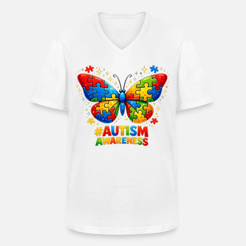 Autismus-Schmetterlings-Farbpuzzle-Geschenk - Männer-T-Shirt mit V-Ausschnitt - Weiß