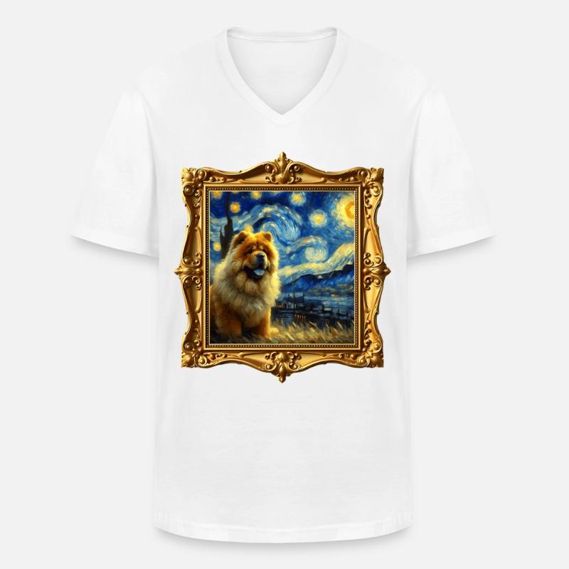 Chowchow Starry Night - Männer-T-Shirt mit V-Ausschnitt - Weiß
