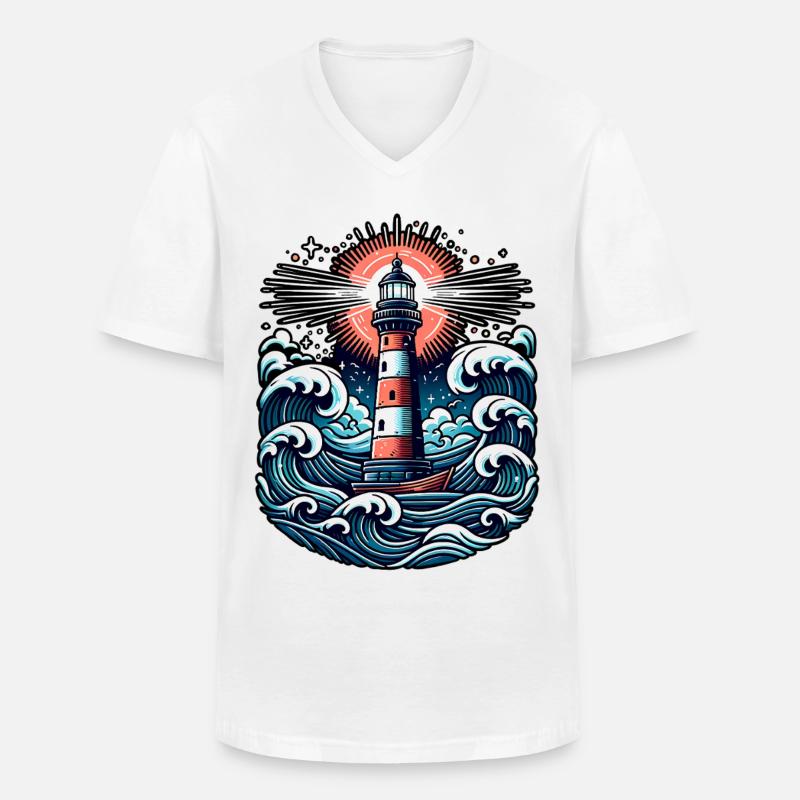 Leuchtturm - Männer-T-Shirt mit V-Ausschnitt - Weiß
