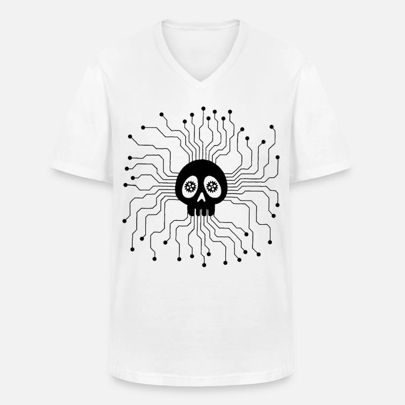 Microprocessor Skull (Black) - Men's V-Neck T-Shirt - white