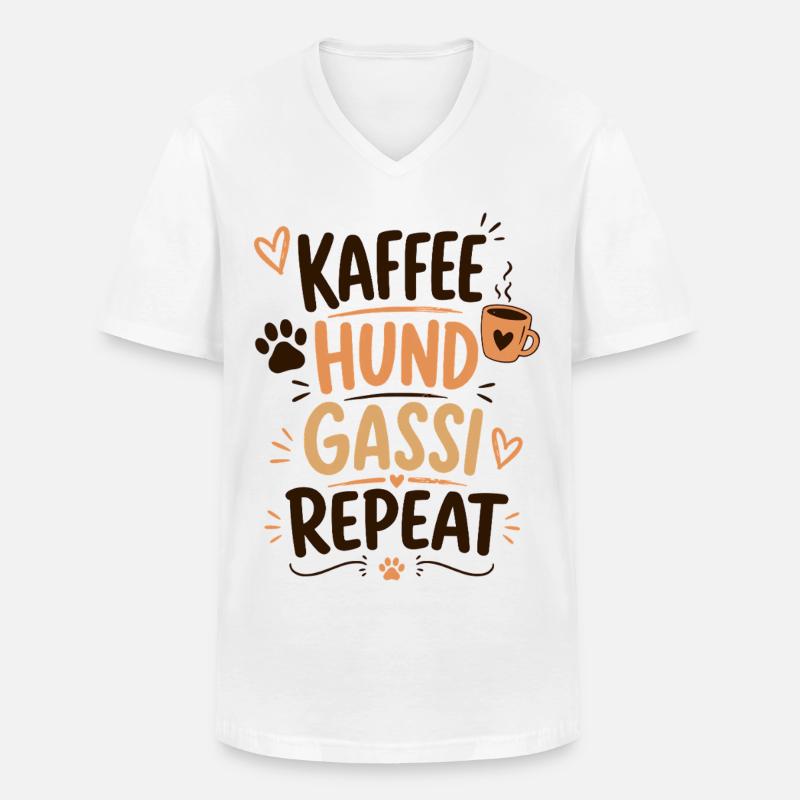 Kaffee Hund Gassi Repeat - Männer-T-Shirt mit V-Ausschnitt - Weiß