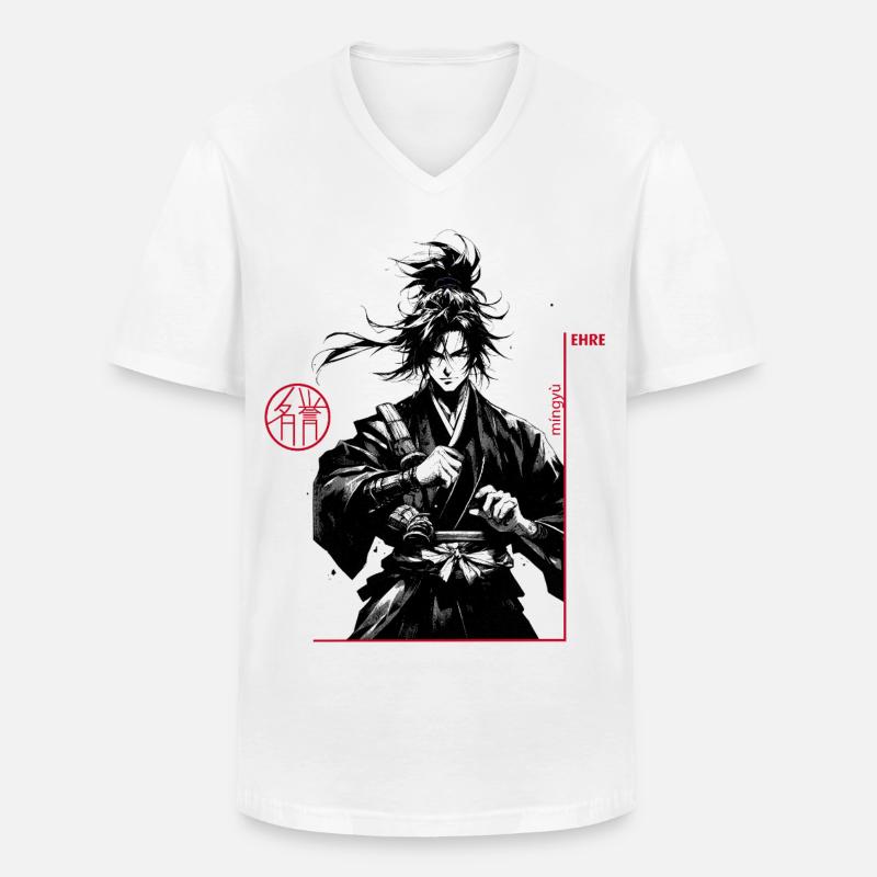Samurai - Männer-T-Shirt mit V-Ausschnitt - Weiß