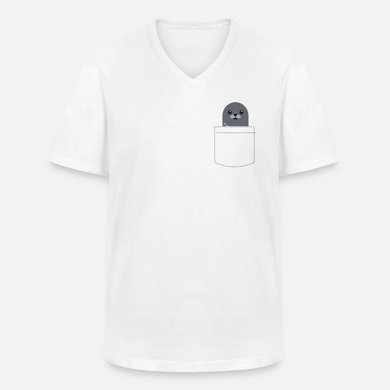 Poches scellées poche poitrine douce - T-shirt col V Homme - blanc