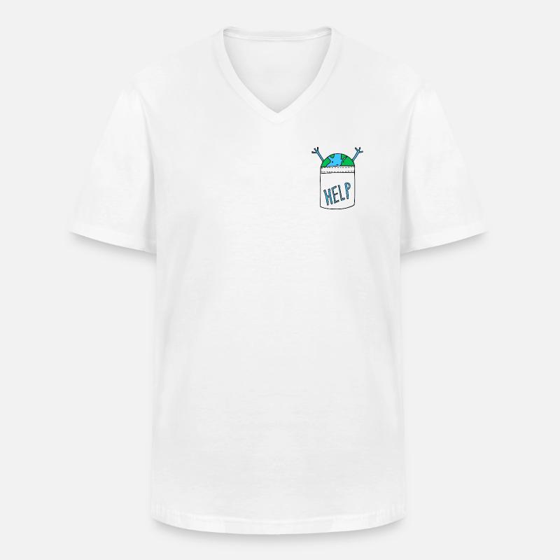 Erde Welt Brusttasche Hemd Klima Help - Männer-T-Shirt mit V-Ausschnitt - Weiß