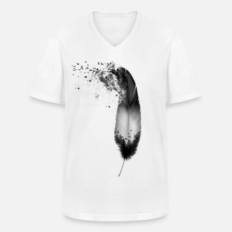 Feder - Männer-T-Shirt mit V-Ausschnitt - Weiß