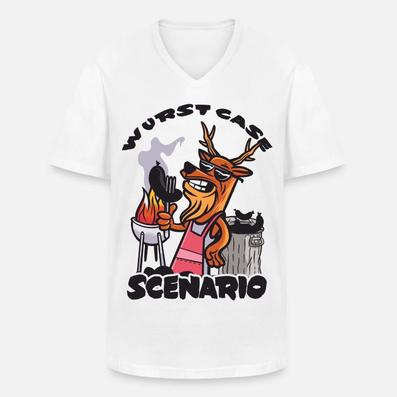 Wurst Case Scenario, Verkohlte Bratwurst - Männer-T-Shirt mit V-Ausschnitt - Weiß
