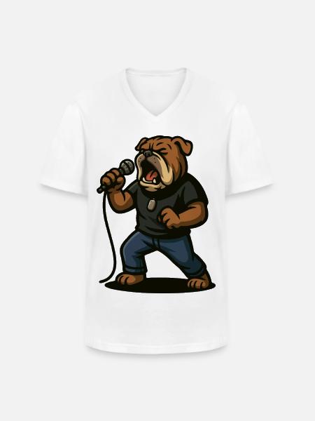 Rock Singer Bulldog with Microphone Art - Men's V-Neck T-Shirt - white