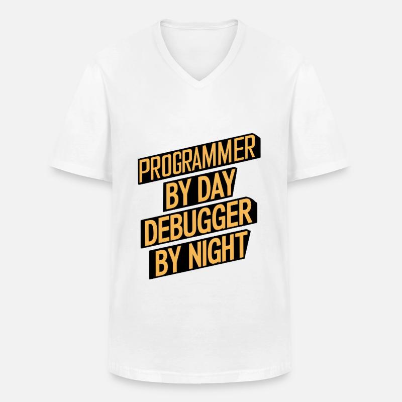 Programmer by Day, Debugger by Night - Men's V-Neck T-Shirt - white
