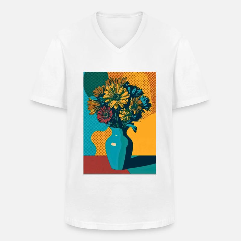 Pop Art Blumen auf blauer Vase - Männer-T-Shirt mit V-Ausschnitt - Weiß