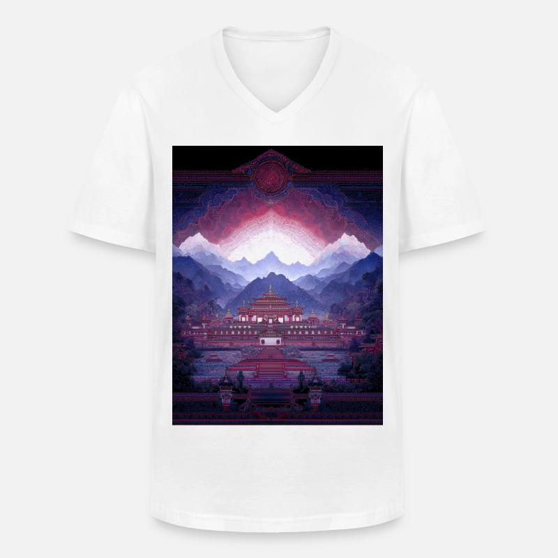Psy Art - Pagode in Berglandschaft - Männer-T-Shirt mit V-Ausschnitt - Weiß