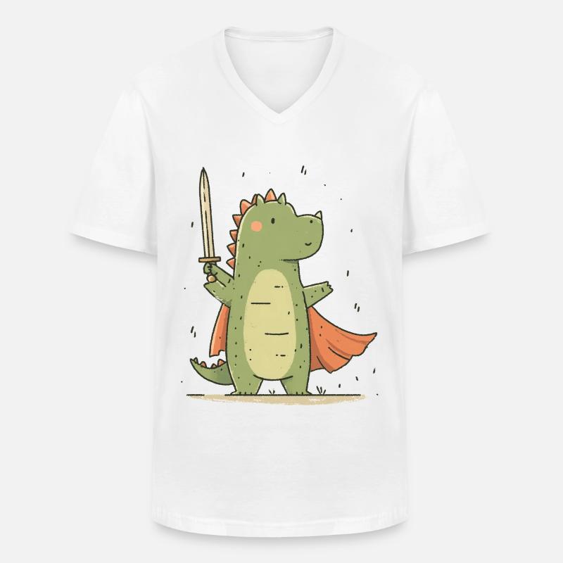 Piccolo Cavaliere Dino - Maglietta da uomo classica con scollo a V - bianco