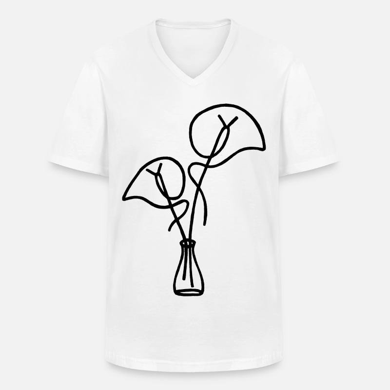 Schwarze Blume Skizze - Männer-T-Shirt mit V-Ausschnitt - Weiß