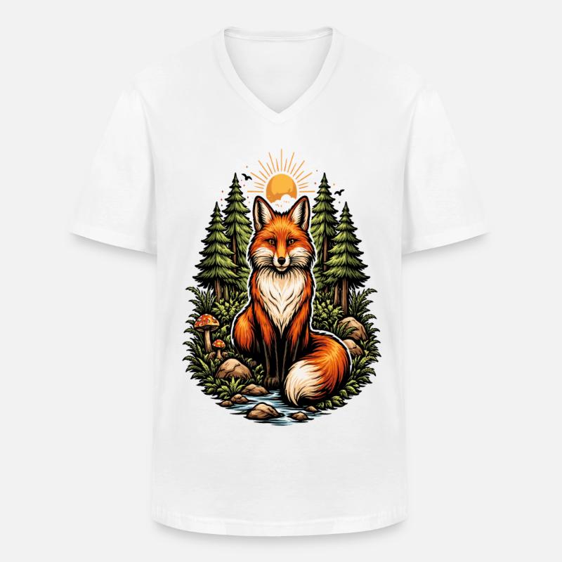 Fuchs im Wald bei Sonnenaufgang - Männer-T-Shirt mit V-Ausschnitt - Weiß