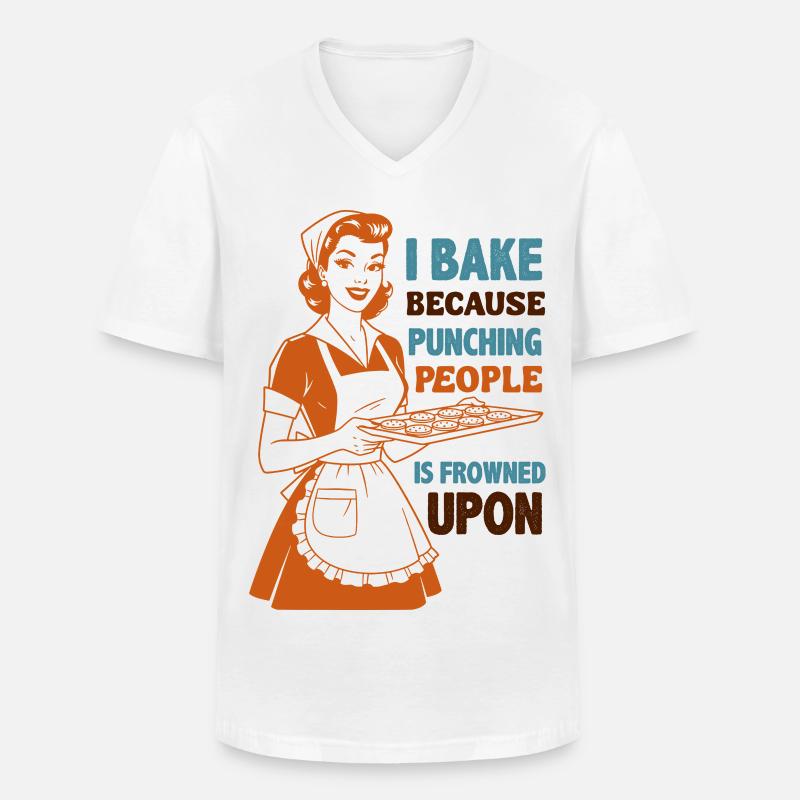 Backenwitz Retro Kitchen Saying: Baking instead of beating - Men's V-Neck T-Shirt - white