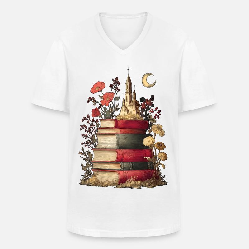 Bücher Bücherstapel - Männer-T-Shirt mit V-Ausschnitt - Weiß