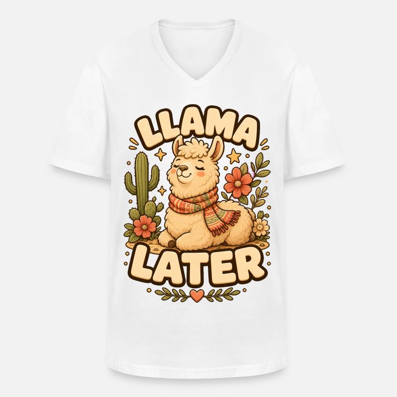 Llama Later Lama - Männer-T-Shirt mit V-Ausschnitt - Weiß