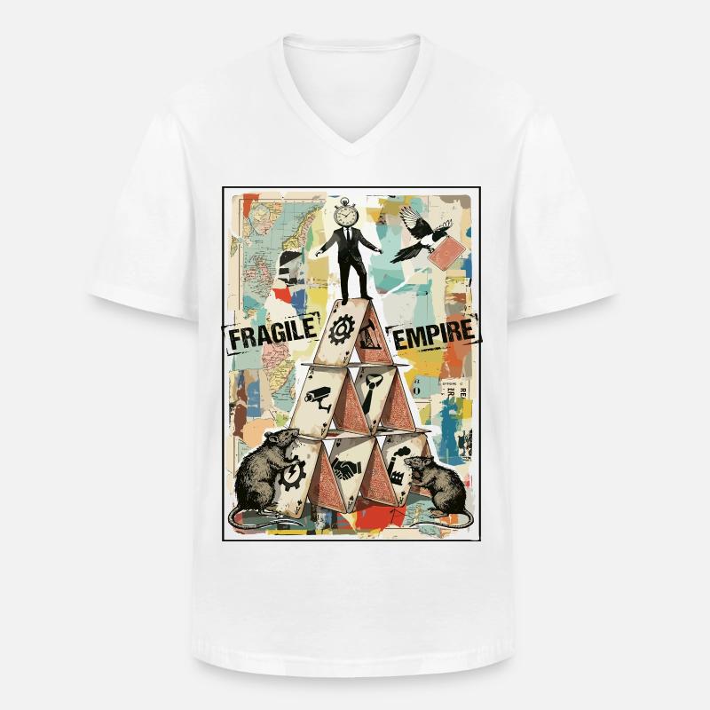 Fragile Empire Kartenhaus Systemkritik - Männer-T-Shirt mit V-Ausschnitt - Weiß