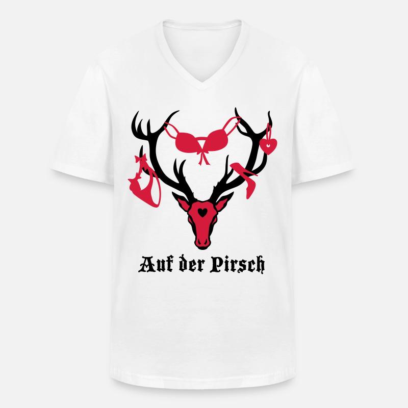 Hirsch 2c à l'affût - T-shirt col V Homme - blanc
