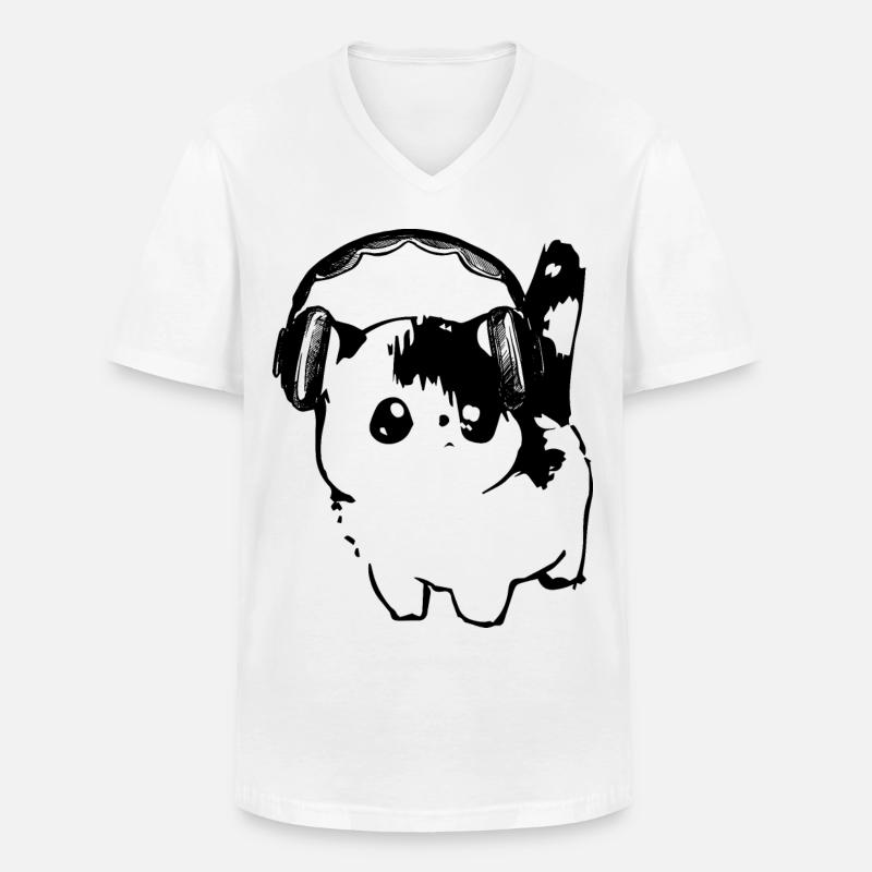 Katze mit kopfhörer - Männer-T-Shirt mit V-Ausschnitt - Weiß