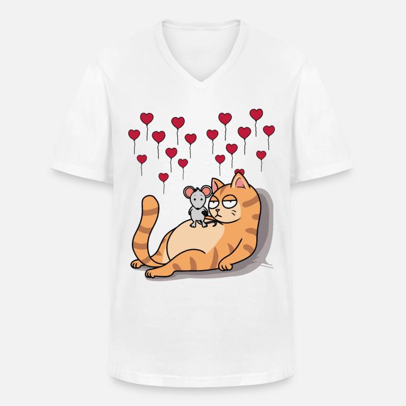 Cat Mouse Amico Amore Partnership Romance - Maglietta da uomo classica con scollo a V - bianco