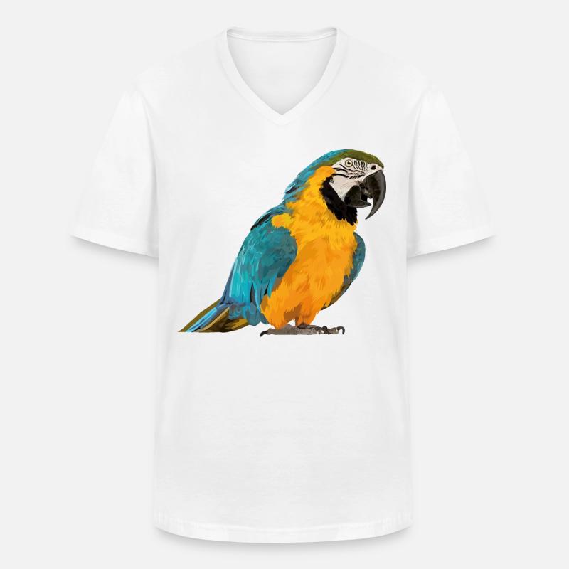 blauer und gelber Ara - Männer-T-Shirt mit V-Ausschnitt - Weiß