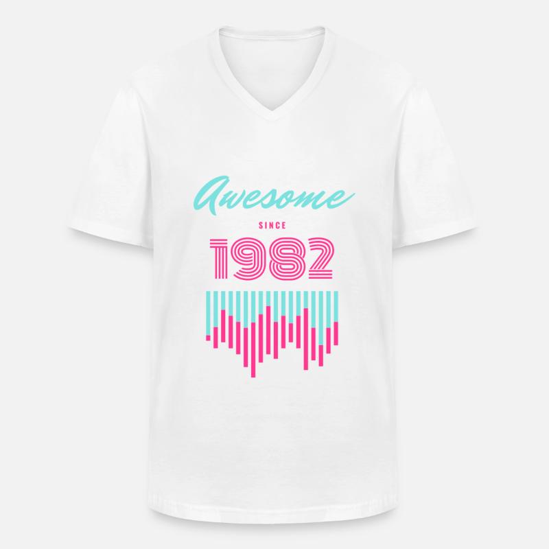 Genial seit 1982 Neon Pulse - Männer-T-Shirt mit V-Ausschnitt - Weiß