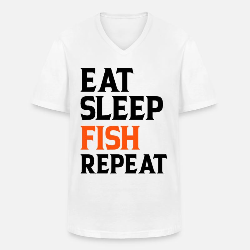 Eat Sleep Fish Repeat - Männer-T-Shirt mit V-Ausschnitt - Weiß