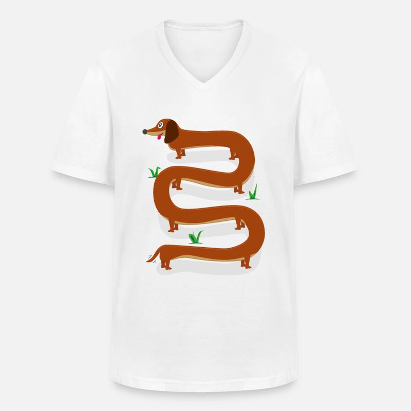 Wursthund lang - Dackel - Männer-T-Shirt mit V-Ausschnitt - Weiß