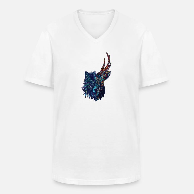 Wolf und Hirsch - Männer-T-Shirt mit V-Ausschnitt - Weiß