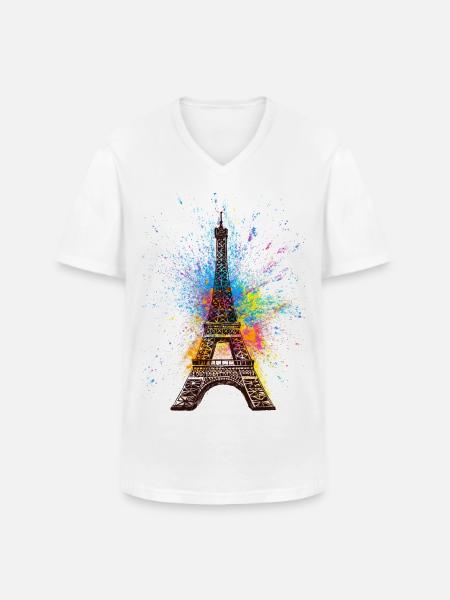 Paris Eiffelturm Frankreich France Tour Eiffel - T-shirt col V Homme - blanc