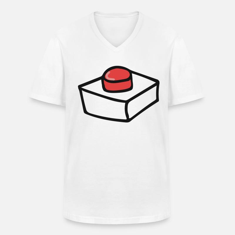 Knopf - Männer-T-Shirt mit V-Ausschnitt - Weiß