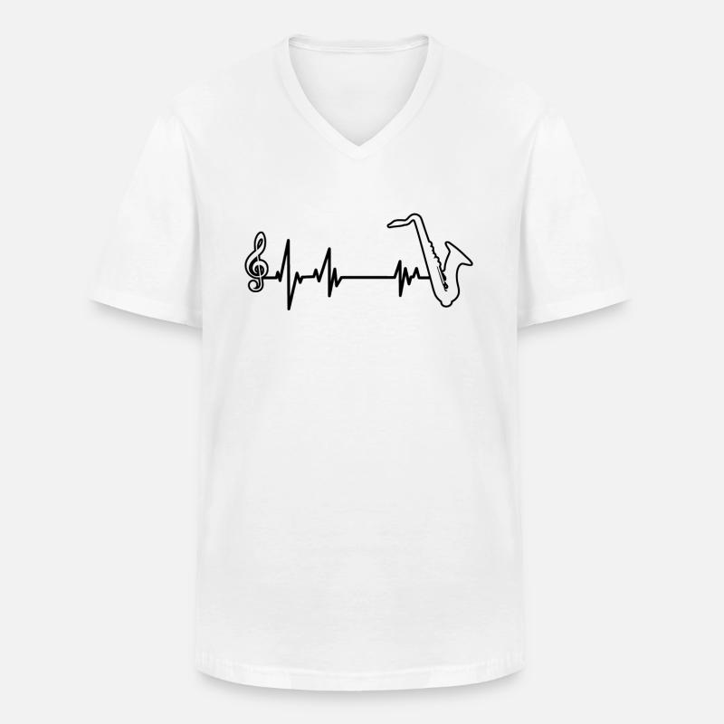 Saxophon EKG Saxofon Herzfrequenz Musik - Männer-T-Shirt mit V-Ausschnitt - Weiß