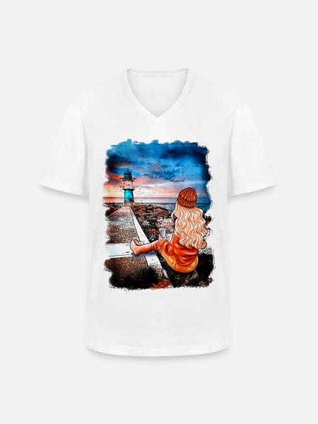Lighthouse Warnemünde Illustration Blonde - Men's V-Neck T-Shirt - white