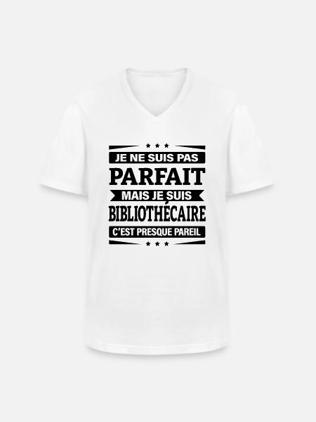 JE SUIS BIBLIOTHÉCAIRE - T-shirt col V Homme - blanc