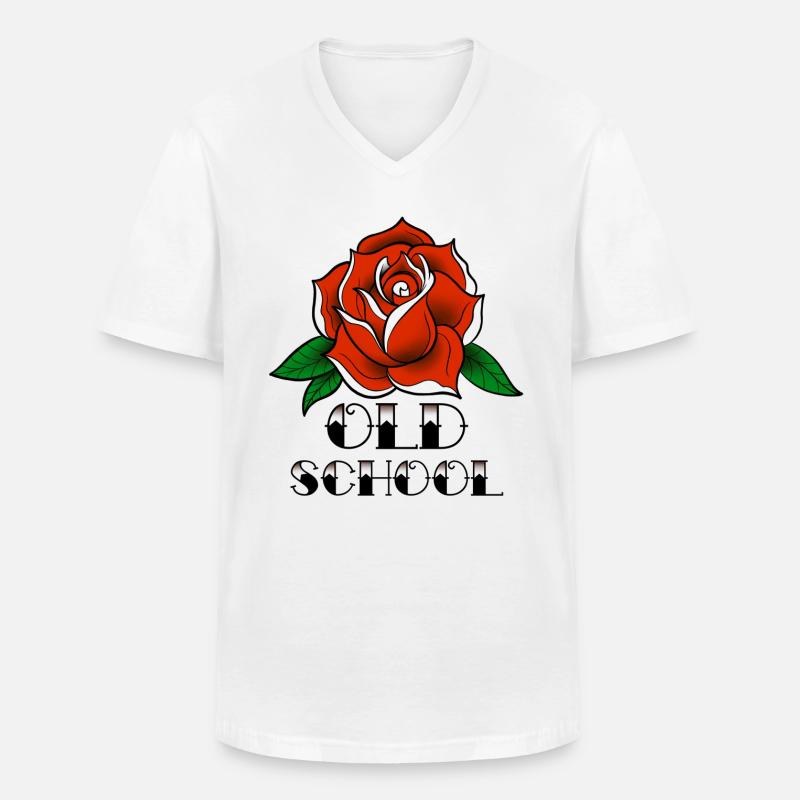 Rose old school - Männer-T-Shirt mit V-Ausschnitt - Weiß