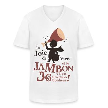La joie de vivre et le jambon, y a pas 36 recettes - T-shirt col V Homme - blanc - Devant - AI Model Male 185 light (185cm)
