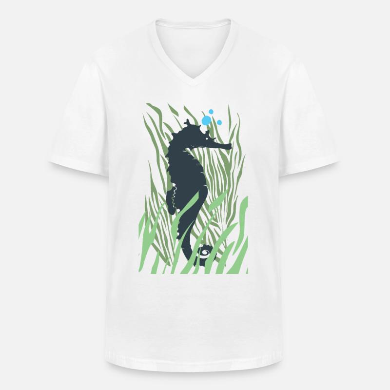 Seepferd - Männer-T-Shirt mit V-Ausschnitt - Weiß