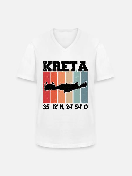Crète Coordonnées Grèce Vacances Voyage - T-shirt col V Homme - blanc