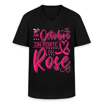 Octobre Ruban Rose Cancer du Sein Sensibilisation - T-shirt col V Homme - noir - Devant - AI Model Male 178 dark (178cm)